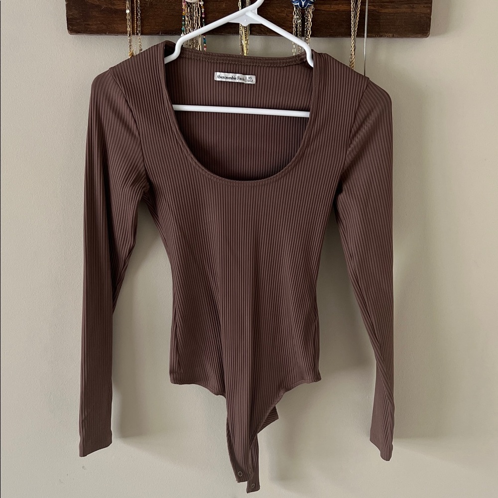 Brown Ribbed Long Sleeve Bodysuit